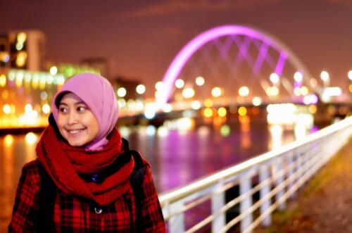 Glasgow dan river clyde di malam hari